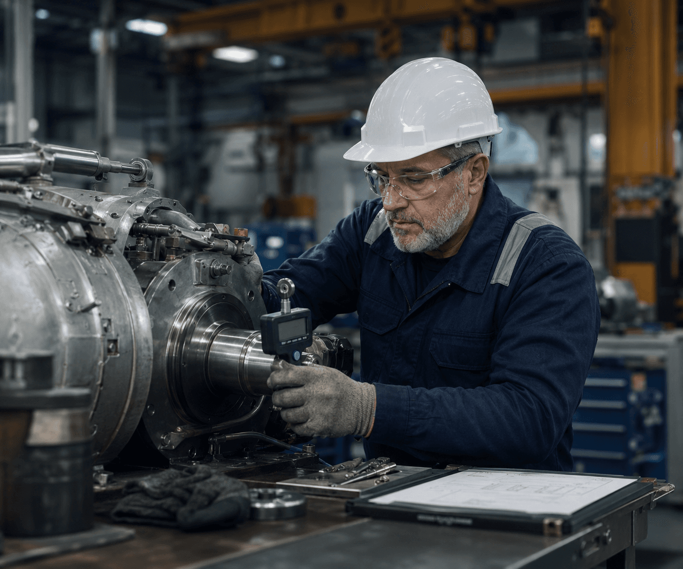 Marine engineer inspecting equipment