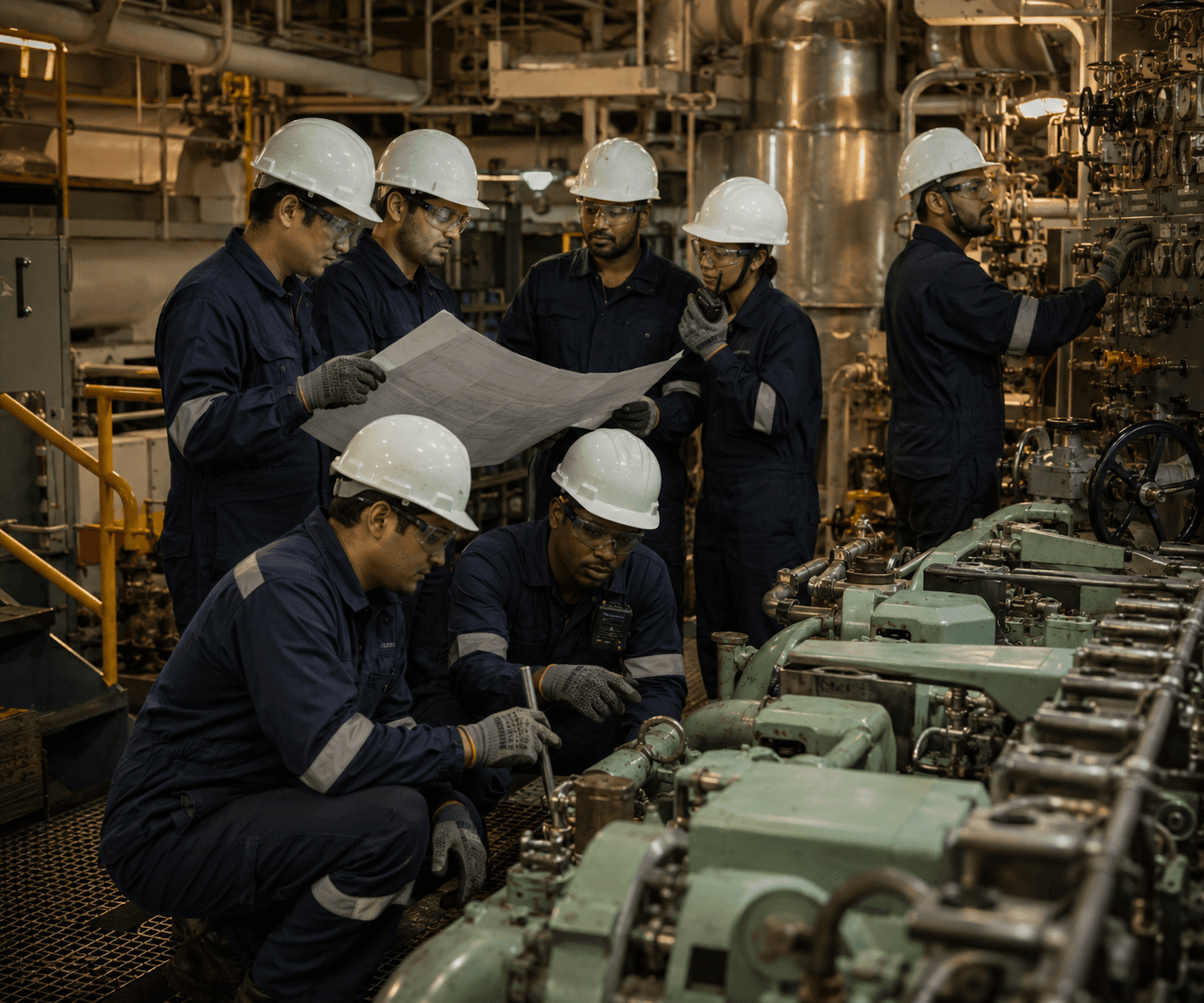 Marine engineers and technicians at work